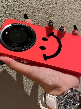 适用华为mate60pro+手机壳笑脸红色新年款mt50保护套40简约时尚p30女新款男nova12全包11se荣耀100防摔magic6