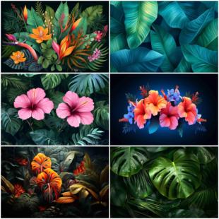 鱼缸背景贴纸定制水族箱造景装饰贴画热带雨林森林花卉缸外自粘贴