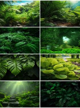 鱼缸背景贴画造景装饰壁画南美铁树叶植物贴纸定制水族箱外自粘贴