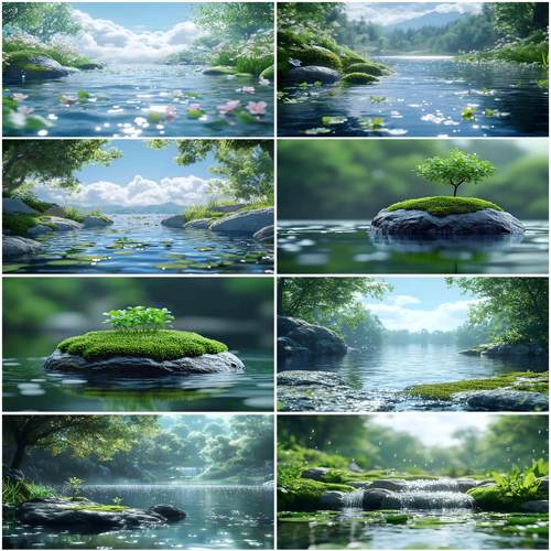 水族箱溪流水鱼缸造景装饰外贴画