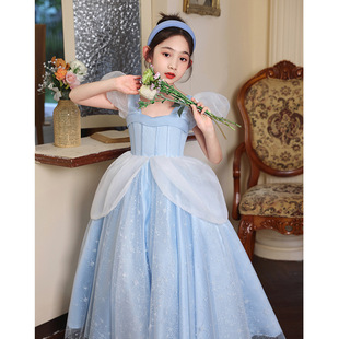 儿童高端生日礼服洋气蓝色女童主持人钢琴演奏公主裙花童