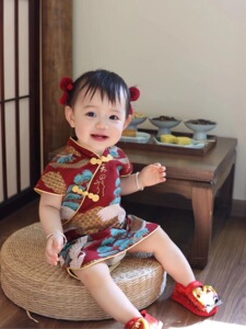 夏季儿童礼服女童中国风旗袍宝宝连衣裙唐装汉服抓周可爱短包臀裙