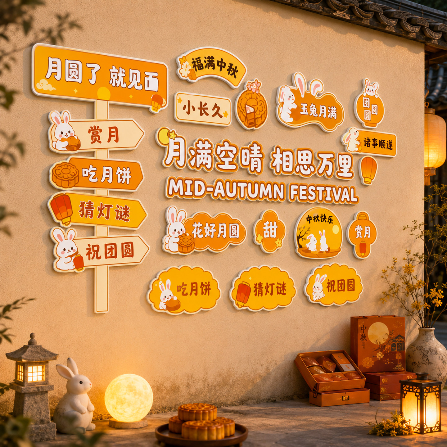 【中秋节打卡墙贴】网红场景布置