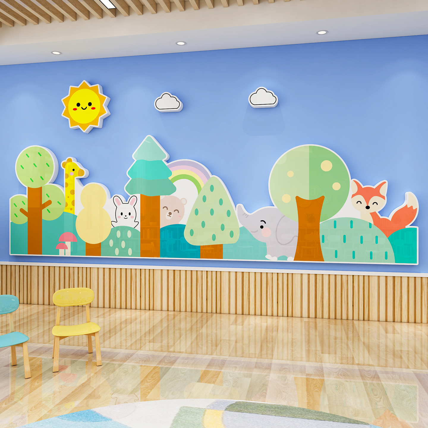 卡通动物森林主题墙贴画幼儿园环创托管班级走廊楼梯墙面装饰布置图片