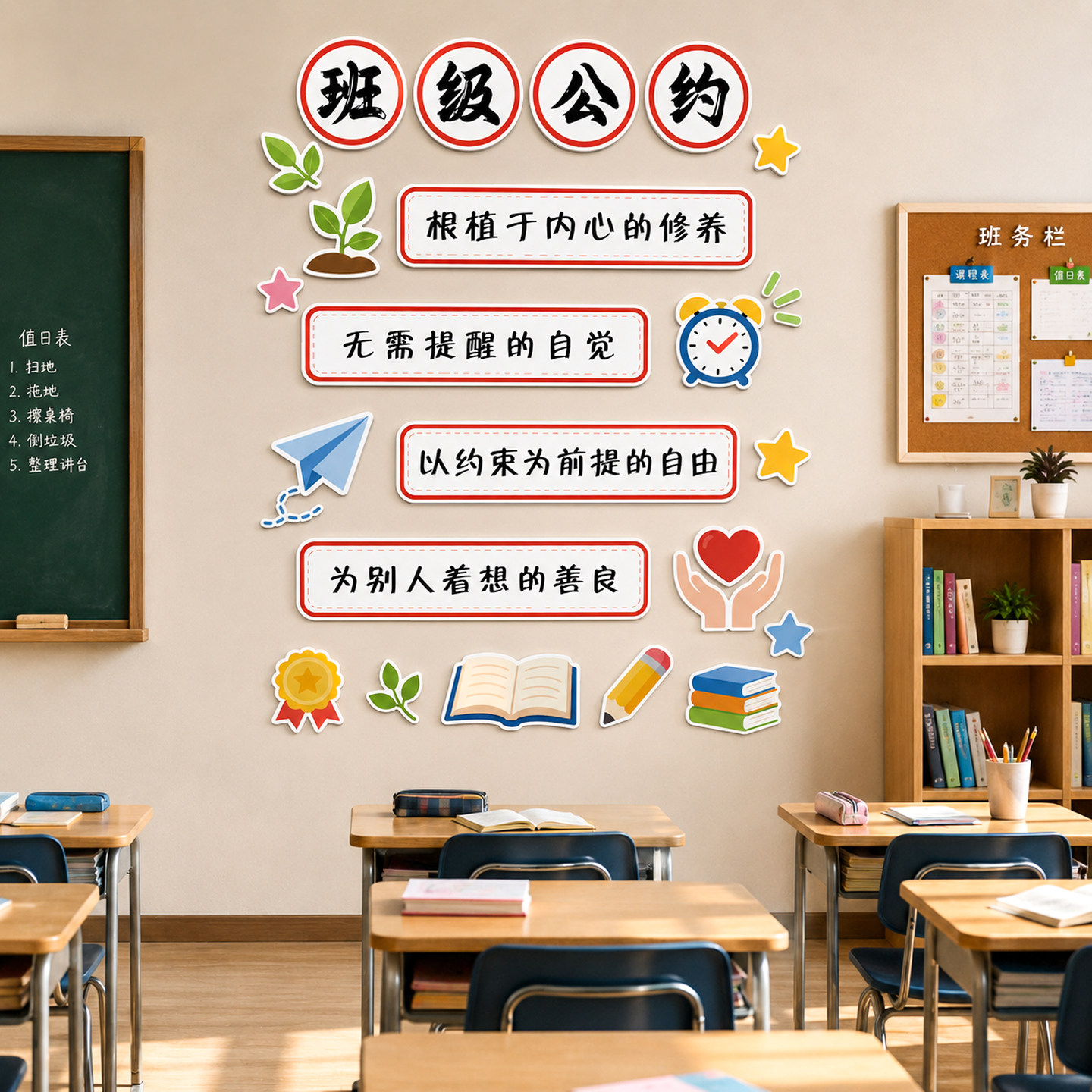 【班级公约文化墙】教室励志贴纸