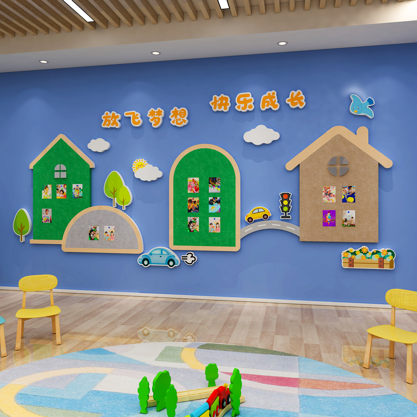 毛毡板照片展示墙面装饰幼儿园环创主题成品托管机构走廊楼梯布置图片