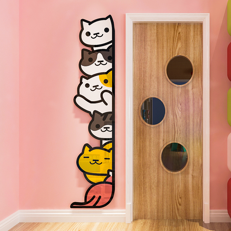 卡通猫咪墙贴3d立体女孩卧室门贴画自粘儿童房布置幼儿园墙面装饰图片