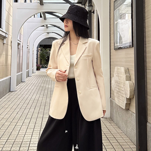 2026春新款女装黑色杏色中长款三粒扣职业西装外套女士休闲小西装