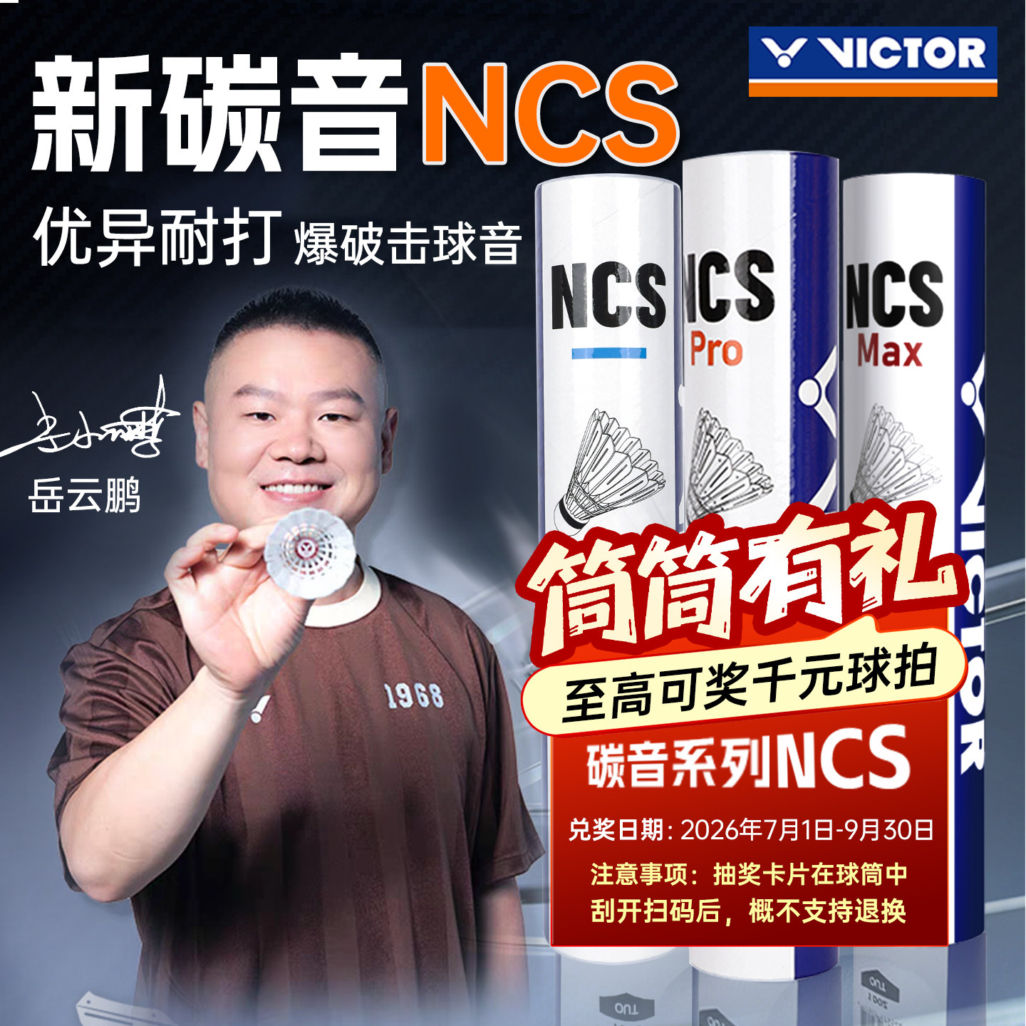 官方VICTOR威克多胜利人造羽毛球NCS碳音PRO 12只装防风MAX岳云鹏