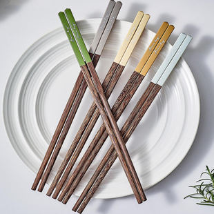 鸡翅木筷子家用防滑耐高温天然原木质家庭装分餐一人一筷专人专用