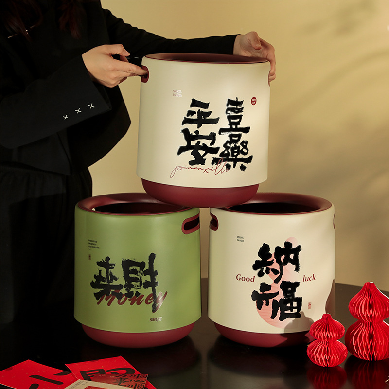 高品质垃圾桶家用客厅餐厅厨房高档大容量中式喜庆卧室高颜值纸篓