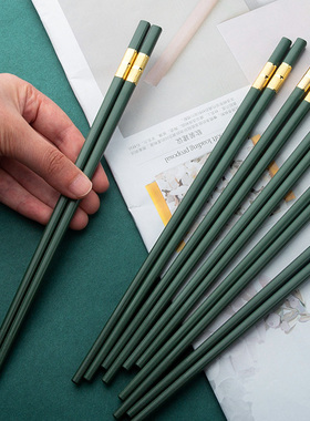 高档合金筷子家用防霉抗菌新款防滑商用餐饮耐高温食品级绿色公筷