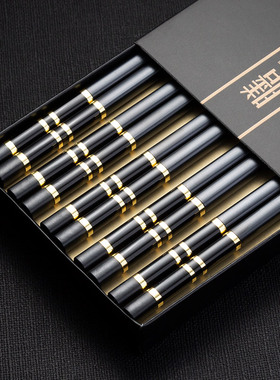 家用筷子防滑耐高温高档酒店黑色合金筷耐热抗菌公筷家庭用10双装