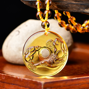 2026马年鸿兔谛听黄水晶生肖属狗吉祥吊坠项链男女款狗本命年礼物