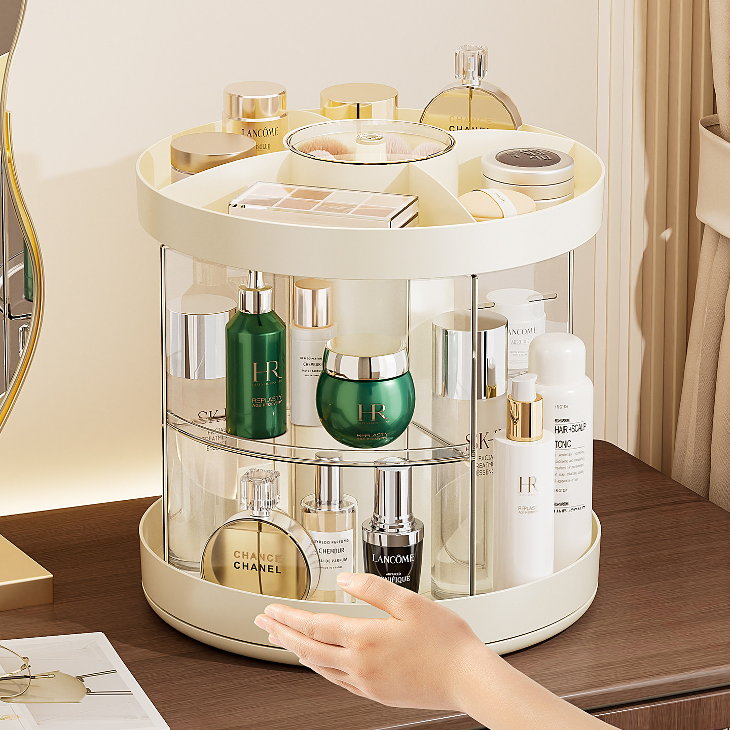 旋转化妆品置物架桌面梳妆台收纳盒高级防尘口红刷子护肤品整理盒,收纳整理,化妆品收纳架,淘宝优惠券,粉丝福利购,淘宝优惠卷