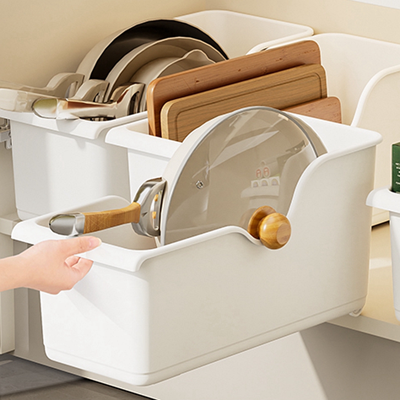 厨房收纳盒橱柜杂物锅具整理带轮