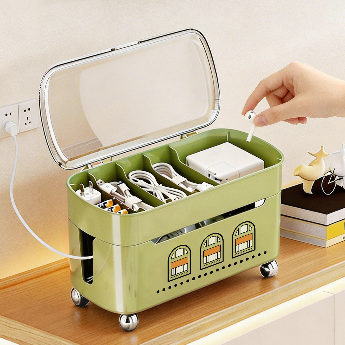 手机数据线收纳盒充电器电线电源理线整理包家用桌面收纳整理神器