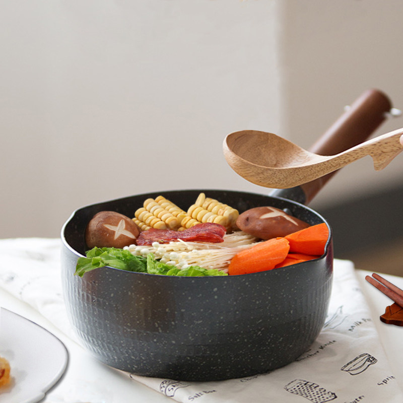 日式麦饭石雪平锅不粘家用泡面锅宝宝辅食锅汤锅多功能小奶锅煮锅