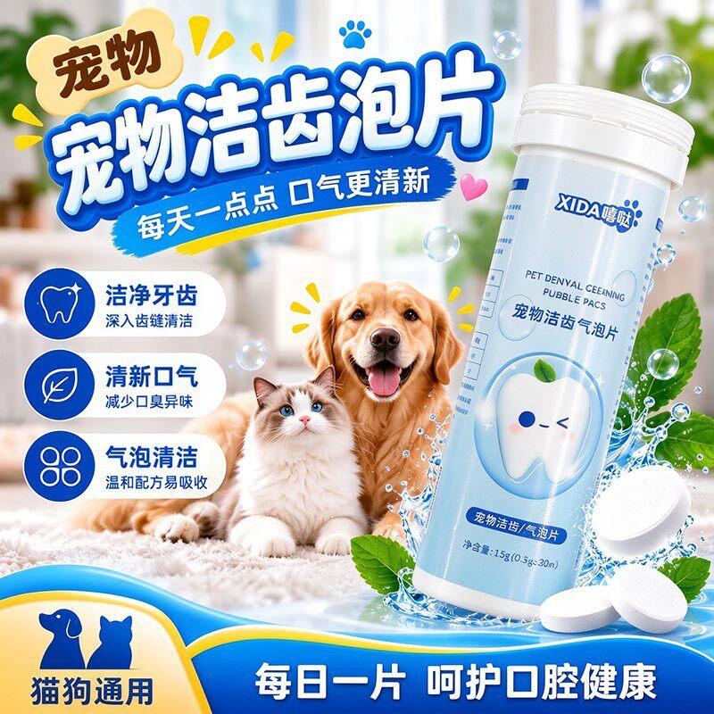 宠物洁齿气泡片狗狗零食口腔清洁猫咪除口臭去牙垢通用洁齿片嘻哒