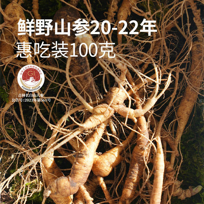宜样长白山鲜野山参20-22年惠吃装100克清洗/不清洗