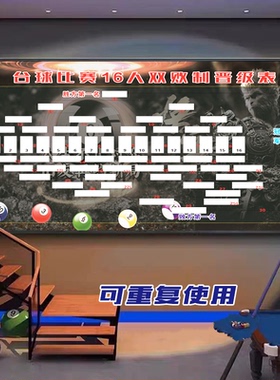8人16人32人64人黑8双败制单败制台球比赛晋级表比赛规则装饰画