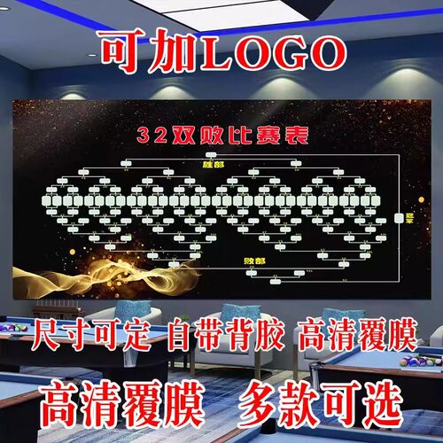 16人32人64人双败单败台球比赛规则64强晋级表桌球厅对阵表贴纸画
