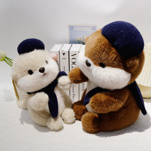 戴帽河狸毛绒玩具坐姿围巾河狸公仔大号陪睡抓机兑换玩偶