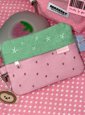 韩国正品mazzzzy星星草莓粉色卡包证件包钱包多功能杂物收纳包ins