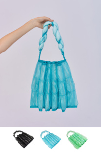 YUNKIXU原创设计蓝绿黑水光纱夏日吸睛编织手柄单肩气泡挎包网包