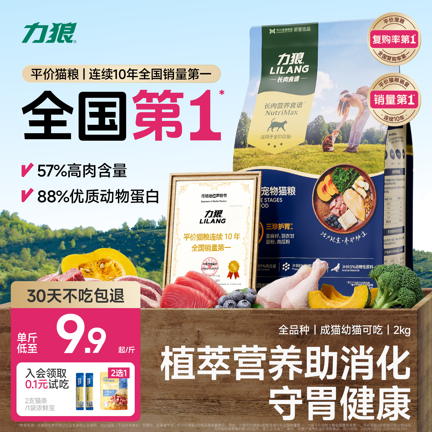 力狼猫粮旗舰店正品全价幼猫成猫专用营养冻干布偶流浪猫咪10斤装