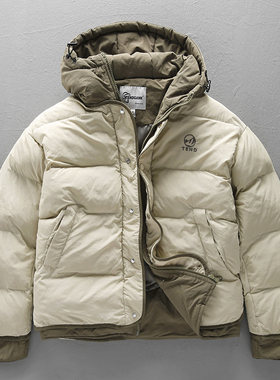刺绣假两件羽绒棉服男设计感宽松休闲连帽面包服OV百搭棉衣外套潮