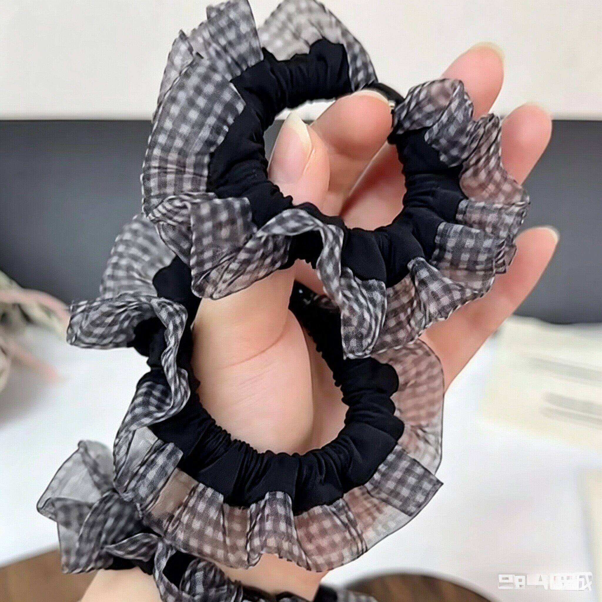 韩系基础欧根纱格子边小肠发圈
