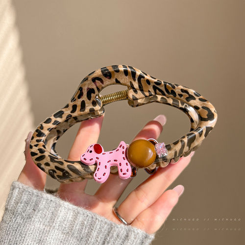 韩系豹纹云朵小狗发夹女可爱盘发抓夹后脑勺鲨鱼夹子气质发卡发饰