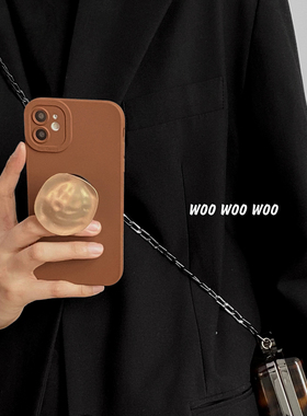 MUSEMOON复古焦糖ins气质金属异形支架手机壳适用iphone16promax华为P80mate70x200小米15findx8全包防摔软壳