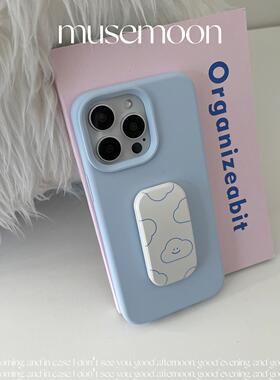 MUSEMOON自制 清新ins婴儿蓝色云朵推拉支架液态硅胶手机壳适用华为pura80oppofindx8/小米17x300pro软糯防摔