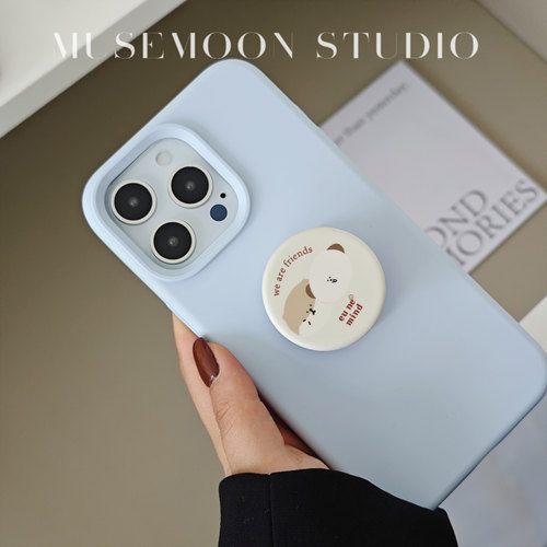 MUSEMOON奶呼呼的蓝 韩国ins狗狗支架babyblue真液态硅胶适用iphone16/17promax华为pura90m80手机壳软糯防摔