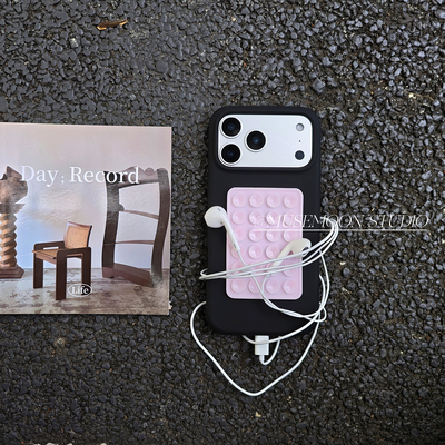 MUSEMOON｜韩系ins博主同款少女黑粉色吸盘简约撞色液态硅胶手机壳适用iphone17promax/1615华为mate80小米17