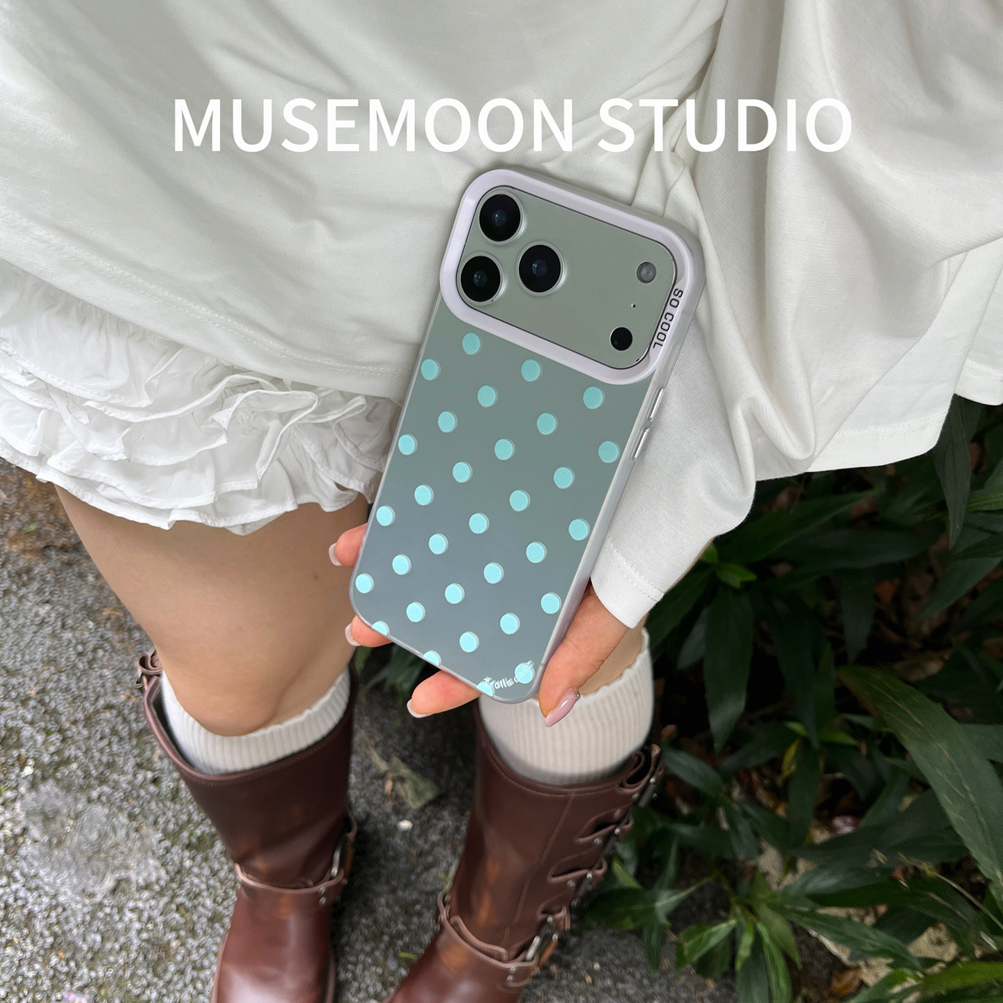 MUSEMOON｜薄荷海 韩系ins风薄荷绿色清新波点手机壳硬壳适用iphone17promax16华为pura90x300少女心幻彩银色