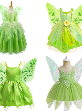 女童绿色小精灵连衣裙奇妙仙子小叮当扮演服装cos仙女裙六一演出