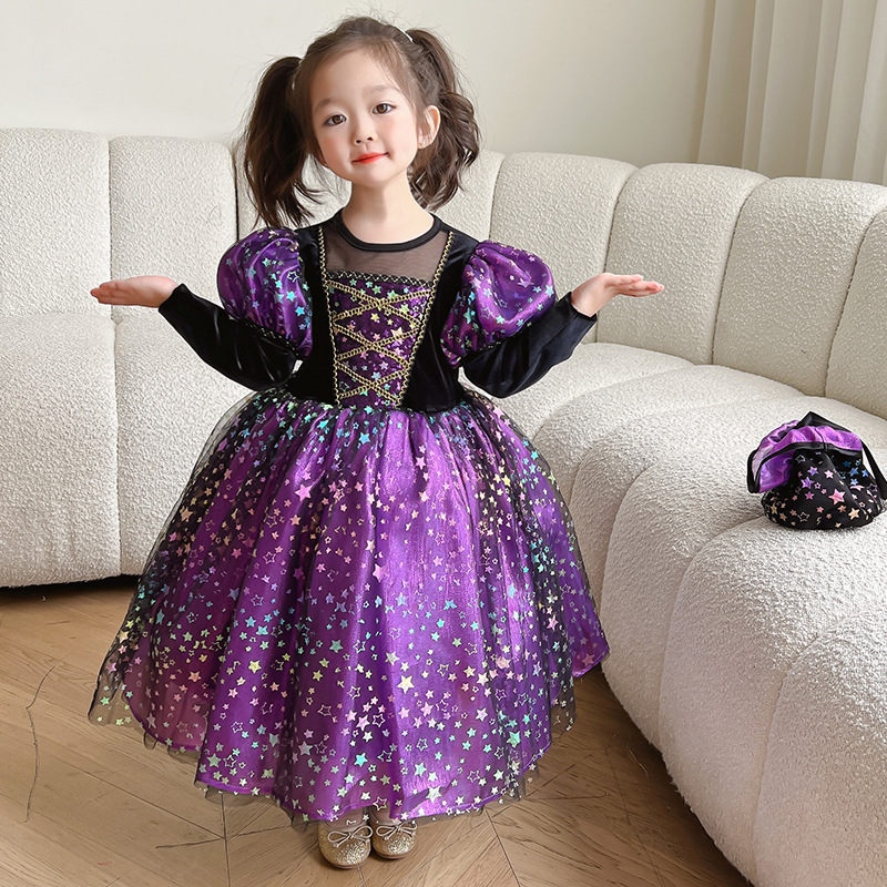 万圣节女童南瓜星星公主裙