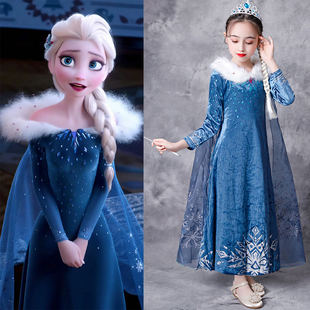 万圣节女童爱莎长袖公主裙春秋冰雪奇缘艾莎洋气连衣裙演出礼服裙