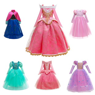 迪士尼爱洛公主女童冰雪奇缘艾莎灰姑娘公主裙儿童乐佩长发连衣裙
