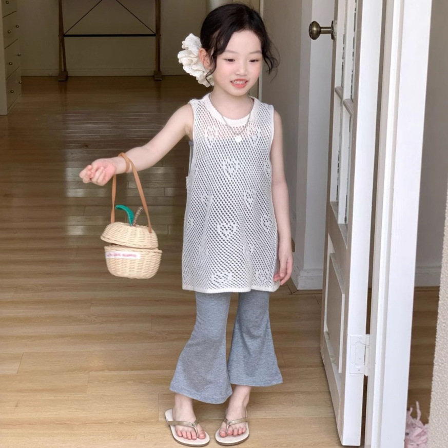 2025夏季新款韩版设计感镂空叠穿连衣裙罩衣薄款防晒女童上衣T恤