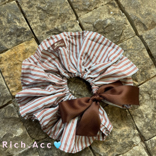 miu系蓝卡条纹复古小蛮腰肠圈日韩小众复古撞色慵懒头绳 实拍