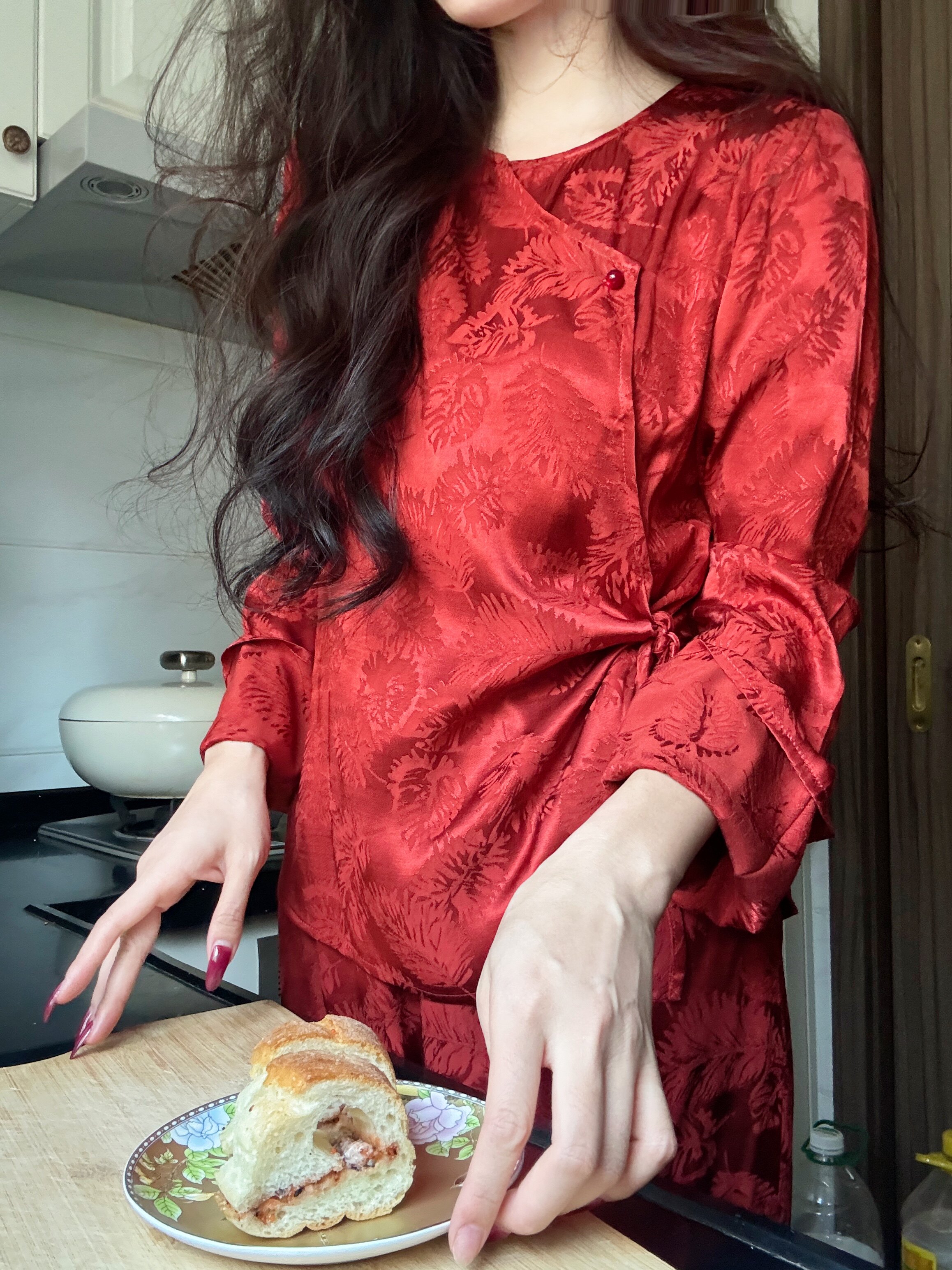 乐几言新中式睡衣女春秋天丝麻亲肤长袖国风高级设计感家居服套装