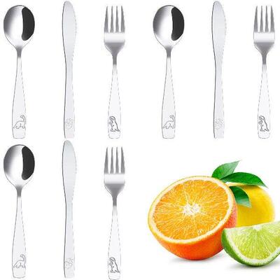 9Pcs Kids Silverware Set Stainless Steel Kids Fork Spoon