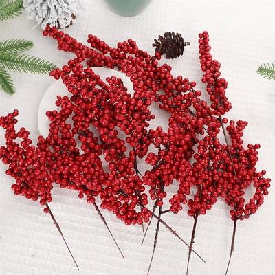 20/1pcs Christmas Red Berries Branches Artificial Holly Berr