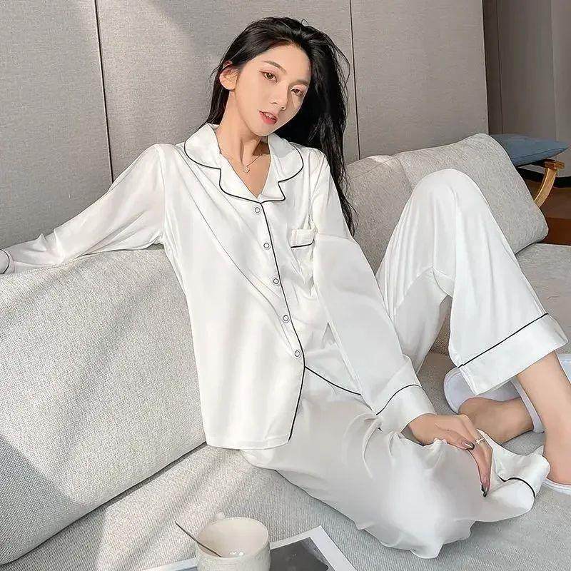 Women Silk Satin Pajamas Pyjamas Set Sleepwear Pijama Couple