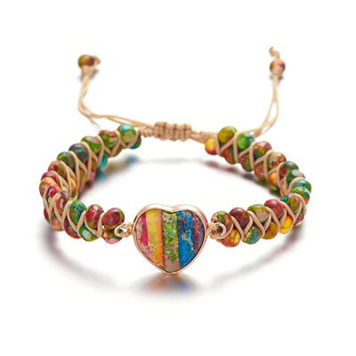 Multicolor Natural Stone Beads Heart Bracelet for Women Men0