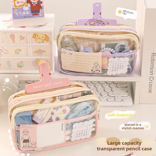 Large Capacity Pencil Case 3 Compartment Pouch Pen Bag Doubl